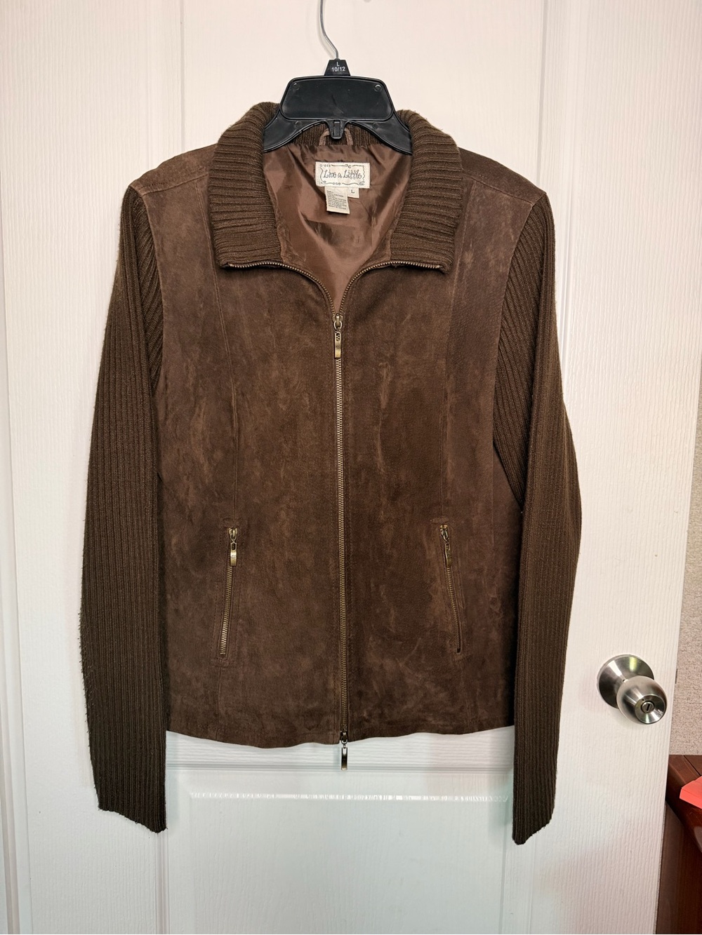 Live a Little Brown Suede Leather & Knit Zip-Up Men's Sweater Jacket